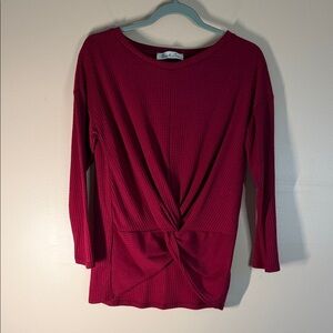 Elegant Burgundy Twist Front Long Sleeve Top